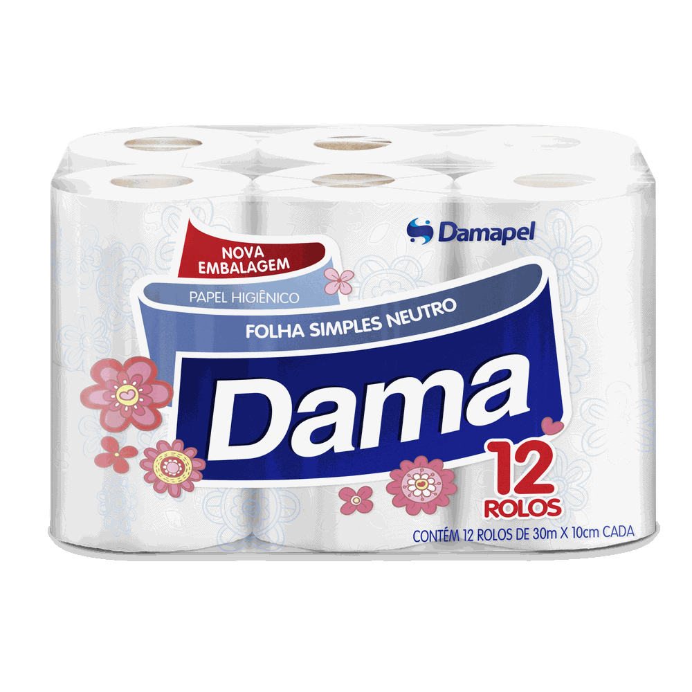 Papel Higiênico Dama Folha Simples — pacote com 12 rolos